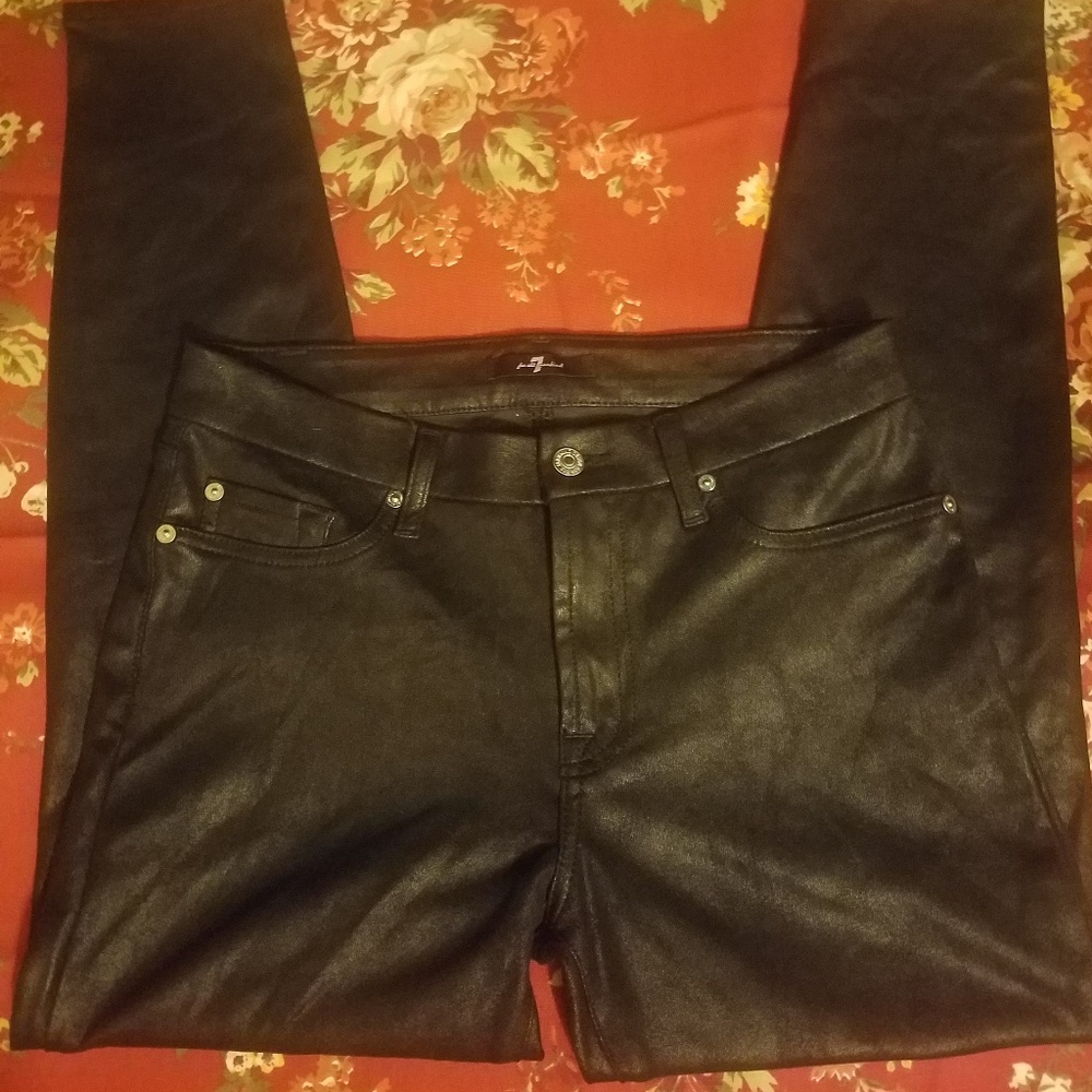 7 for all mankind black faux leather skinny jeans